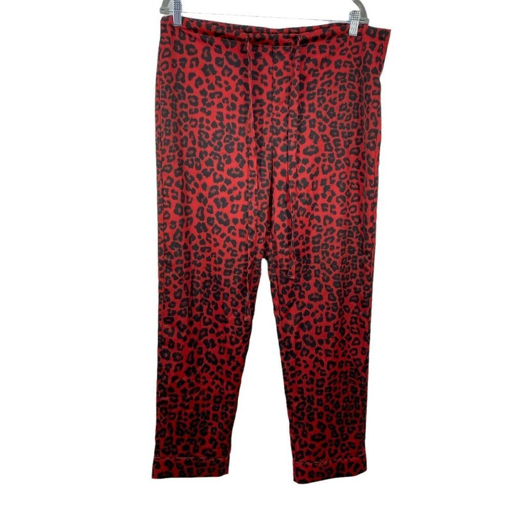 Good American Womens Red Leopard Print Drawstring Straight Leg Pajama Pants Sz L